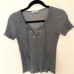 Gray zara lace up shirt